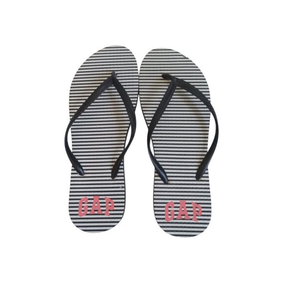 GAP Black and White Striped Flips Flops Women's Size 9-10 Free with Purchase - Picture 1 of 7